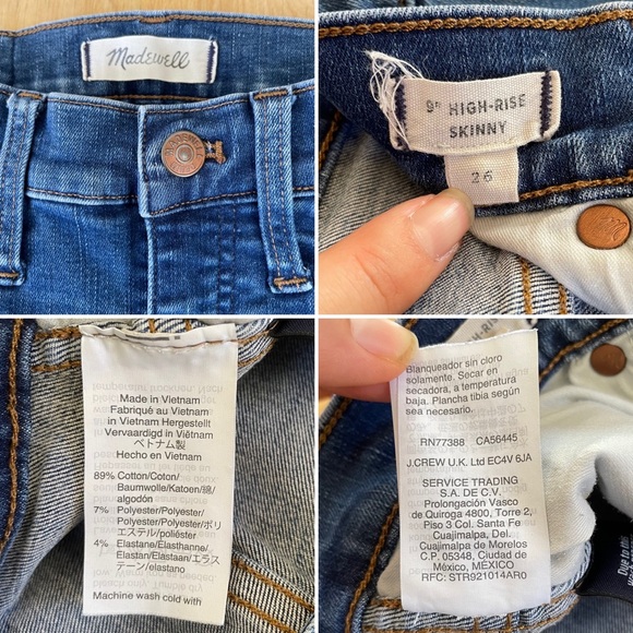 Madewell 9” High Rise Skinny Crop Jeans Destructed Hem Medium Wash Ankle Length - Picture 13 of 16